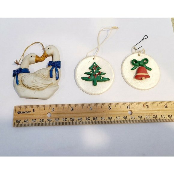 Vintage 80' Ornaments Goose with Blue Ribbon and 2 Clay Round. Set of 3 - Picture 6 of 7